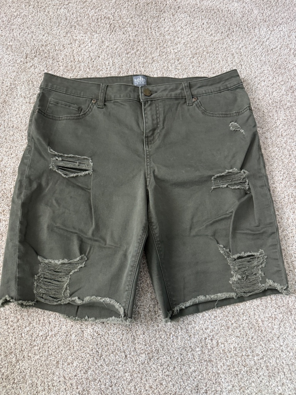 New York and Company SoHo Distressed Army Green Bermuda Shorts